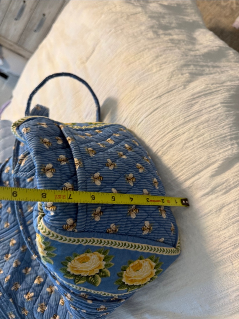Vera Bradley Blue Quilted Floral Travel Duffel with Yellow Rose Trim - Picture 3 of 6
